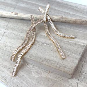 NEW ~ Anthropologie Shashi "Teagen" Kriss Kross Crystal Baguette Gold Earrings